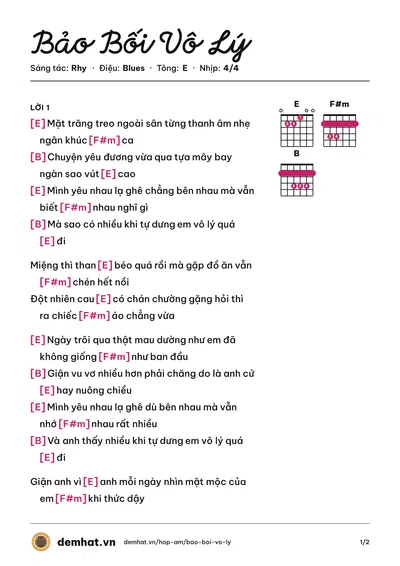 Hợp âm Bảo Bối Vô Lý (Rhy) – bản nhạc PDF trang 1, tông E