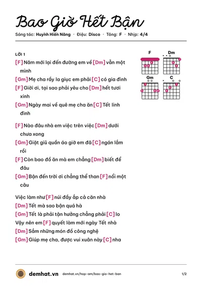 Hợp âm Bao Giờ Hết Bận (Bích Phương) – bản nhạc PDF trang 1, tông F