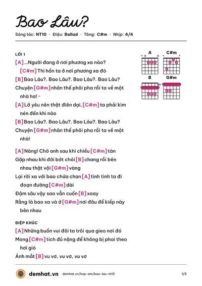Hợp âm Bao Lâu? (NT10) – bản nhạc PDF trang 1, tông C#m