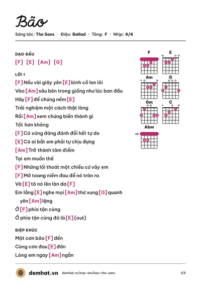Hợp âm Bão (The Sans) – bản nhạc PDF trang 1, tông F