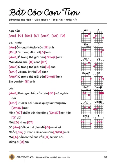 Hợp âm Bắt Cóc Con Tim (The Flob) – bản nhạc PDF trang 1, tông Am