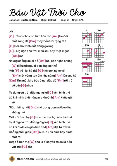 Hợp âm Báu Vật Trời Cho (Bùi Công Nam) – bản nhạc PDF trang 1, tông C