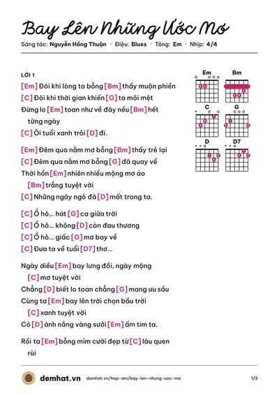 Hợp âm Bay Lên Những Ước Mơ (VMusic) – bản nhạc PDF trang 1, tông Em