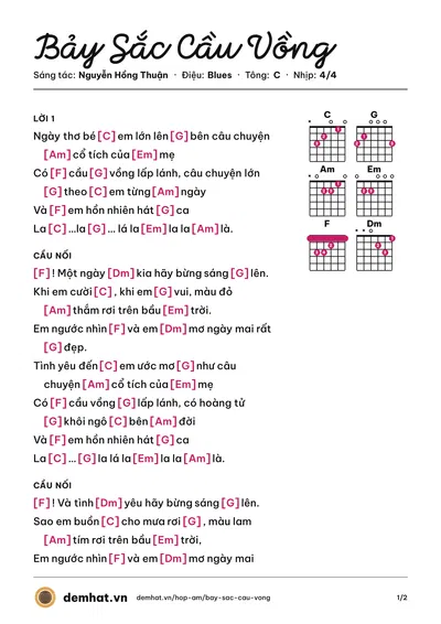 Hợp âm Bảy Sắc Cầu Vồng (Lam Trường) – bản nhạc PDF trang 1, tông C