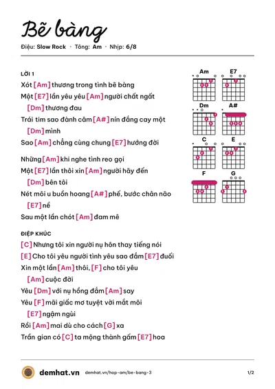 Hợp âm Bẽ bàng – bản nhạc PDF trang 1, tông Am