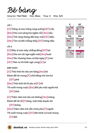 Hợp âm Bẽ bàng (Thái Thịnh) – bản nhạc PDF trang 1, tông C