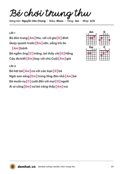 Hợp âm Bé chơi trung thu (Nguyễn Văn Chung) – bản nhạc PDF trang 1, tông Am