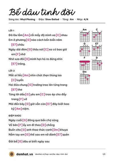 Hợp âm Bể dâu tình đời (Nhựt Phương) – bản nhạc PDF trang 1, tông Am