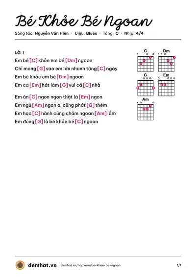 Hợp âm Bé Khỏe Bé Ngoan (Xuân Mai) – bản nhạc PDF trang 1, tông C