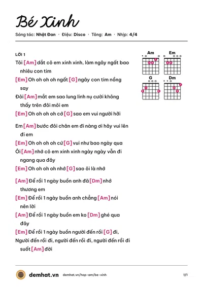 Hợp âm Bé Xinh (Ưng Hoàng Phúc) – bản nhạc PDF trang 1, tông Am
