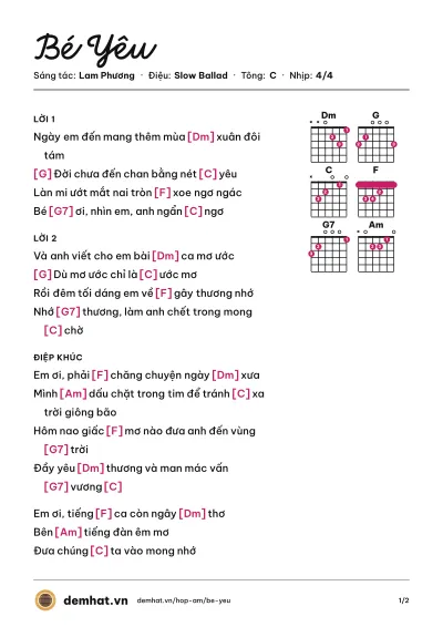 Hợp âm Bé Yêu (Tóc Tiên) – bản nhạc PDF trang 1, tông C