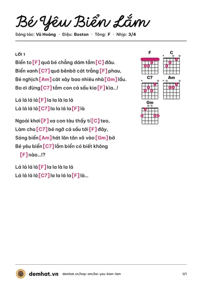 Hợp âm Bé Yêu Biển Lắm (Don Nguyễn) – bản nhạc PDF trang 1, tông F