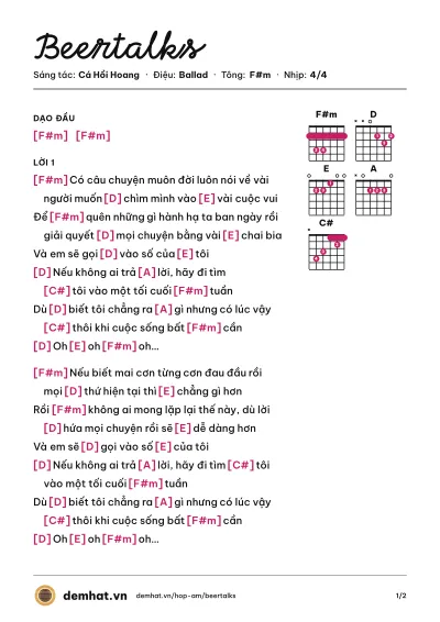 Hợp âm Beertalks (Cá Hồi Hoang) – bản nhạc PDF trang 1, tông F#m