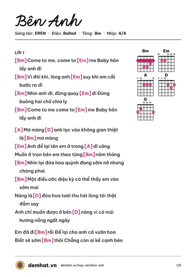 Hợp âm Bên Anh (EREN) – bản nhạc PDF trang 1, tông Bm