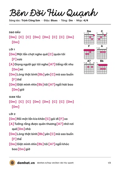 Hợp âm Bên Đời Hiu Quạnh (Quang Dũng) – bản nhạc PDF trang 1, tông Dm