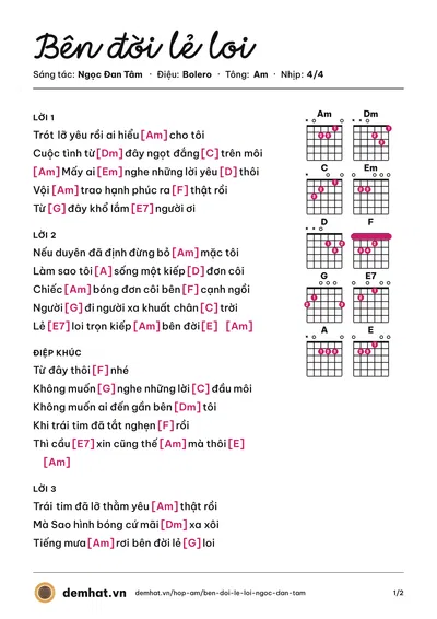 Hợp âm Bên đời lẻ loi (Băng Nhi) – bản nhạc PDF trang 1, tông Am