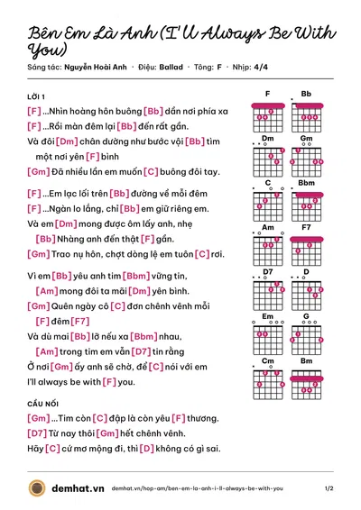 Hợp âm Bên Em Là Anh (I'll Always Be With You) (Nguyên Hà) – bản nhạc PDF trang 1, tông F