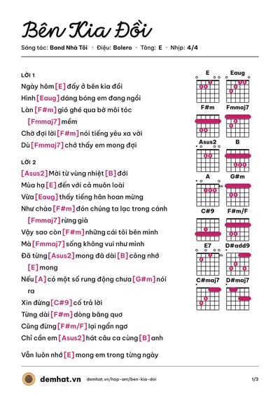 Hợp âm Bên Kia Đồi (Quý) – bản nhạc PDF trang 1, tông E