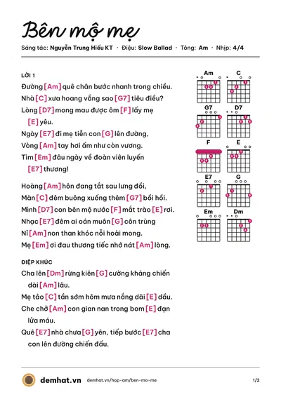 Hợp âm Bên mộ mẹ (Thanh Trà) – bản nhạc PDF trang 1, tông Am