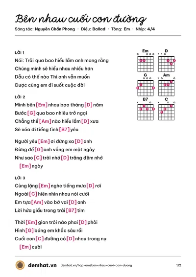 Hợp âm Bên nhau cuối con đường (Nguyên Chấn Phong) – bản nhạc PDF trang 1, tông Em