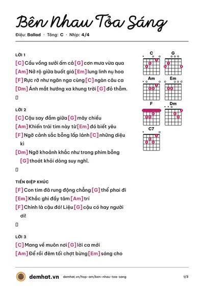 Hợp âm Bên Nhau Tỏa Sáng (Hibikiduca) – bản nhạc PDF trang 1, tông C