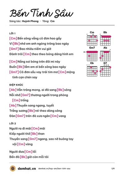 Hợp âm Bến Tình Sầu (Huỳnh Phong) – bản nhạc PDF trang 1, tông Cm