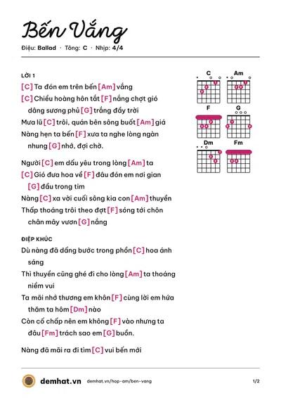 Hợp âm Bến Vắng (Anh Tú) – bản nhạc PDF trang 1, tông C
