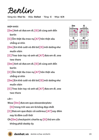 Hợp âm Berlin (Khoi Vu) – bản nhạc PDF trang 1, tông C