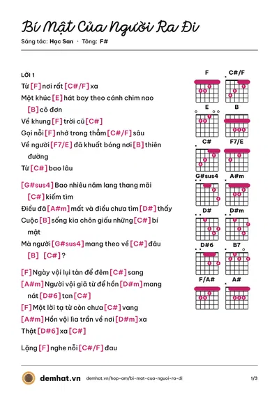 Hợp âm Bí Mật Của Người Ra Đi (Hạc San) – bản nhạc PDF trang 1, tông F#