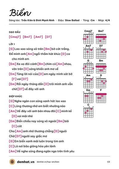 Hợp âm Biển (Đinh Mạnh Ninh) – bản nhạc PDF trang 1, tông Cm