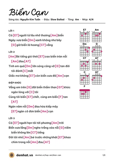 Hợp âm Biển Cạn (Đàm Vĩnh Hưng) – bản nhạc PDF trang 1, tông Am