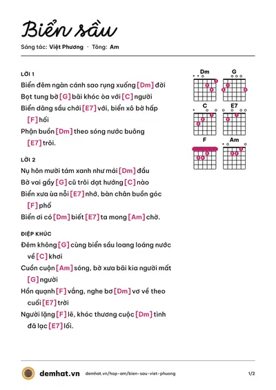 Hợp âm Biển sầu (Nguyễn Quang) – bản nhạc PDF trang 1, tông Am