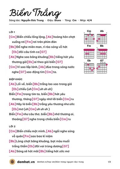 Hợp âm Biển Trắng (Mắt Ngọc) – bản nhạc PDF trang 1, tông Cm