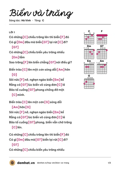 Hợp âm Biển và trăng (Ngọc Tân) – bản nhạc PDF trang 1, tông C