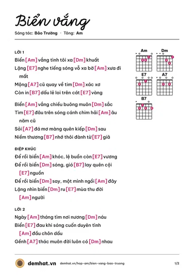 Hợp âm Biển vắng (Diệu Hiền) – bản nhạc PDF trang 1, tông Am