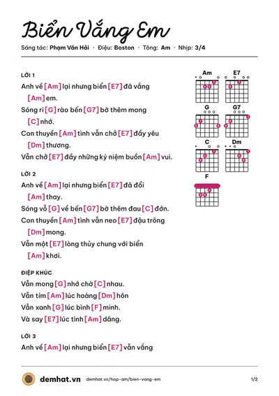 Hợp âm Biển Vắng Em (Trần Lãm) – bản nhạc PDF trang 1, tông Am
