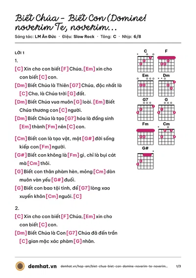 Hợp âm Biết Chúa - Biết Con (Domine! noverim Te, noverim me)-(New Chords) (Phi Nguyễn) – bản nhạc PDF trang 1, tông C