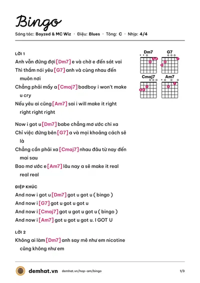 Hợp âm Bingo (Nguyên) – bản nhạc PDF trang 1, tông C