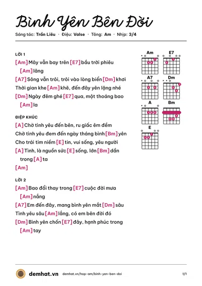 Hợp âm Bình Yên Bên Đời (Anh Kim) – bản nhạc PDF trang 1, tông Am