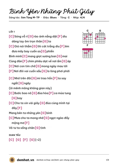 Hợp âm Bình Yên Những Phút Giây (Sơn Tùng M-TP) – bản nhạc PDF trang 1, tông C