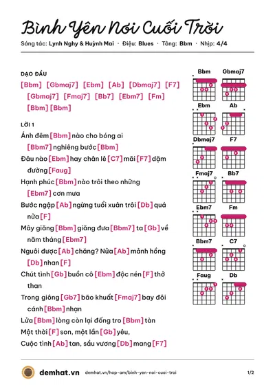 Hợp âm Bình Yên Nơi Cuối Trời (Duy Long) – bản nhạc PDF trang 1, tông Bbm