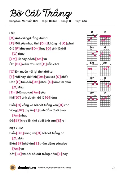 Hợp âm Bờ Cát Trắng (Thanh Trúc) – bản nhạc PDF trang 1, tông C