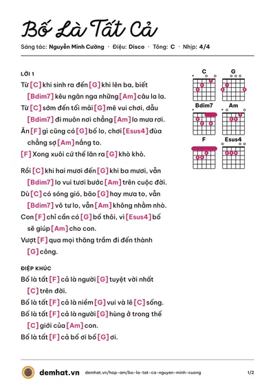 Hợp âm Bố Là Tất Cả (Nguyễn Minh Cường) – bản nhạc PDF trang 1, tông C