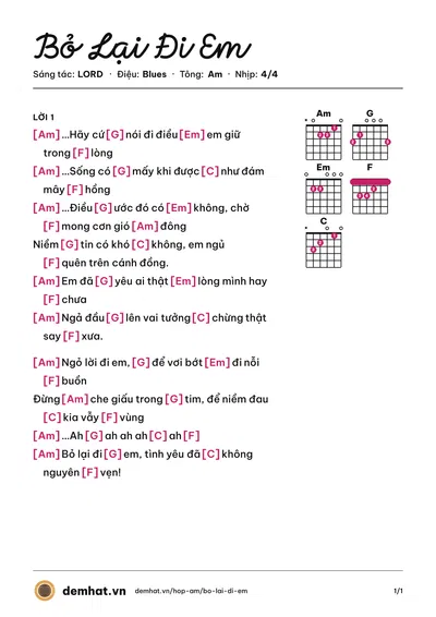 Hợp âm Bỏ Lại Đi Em (Thái) – bản nhạc PDF trang 1, tông Am