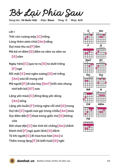 Hợp âm Bỏ Lại Phía Sau (Dương Quốc Hưng) – bản nhạc PDF trang 1, tông C