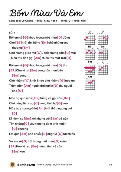 Hợp âm Bốn Mùa Và Em (Mỹ Tâm) – bản nhạc PDF trang 1, tông G