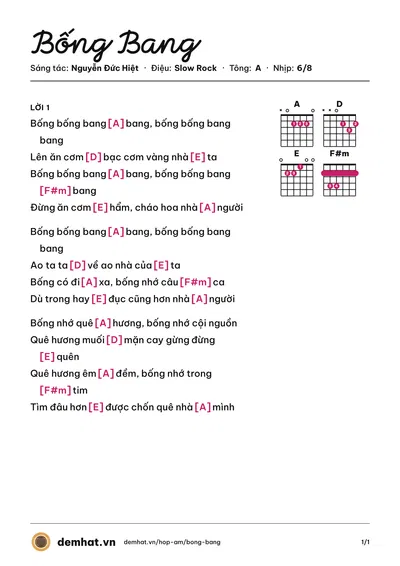 Hợp âm Bống Bang (Ngô Quỳnh Anh) – bản nhạc PDF trang 1, tông A