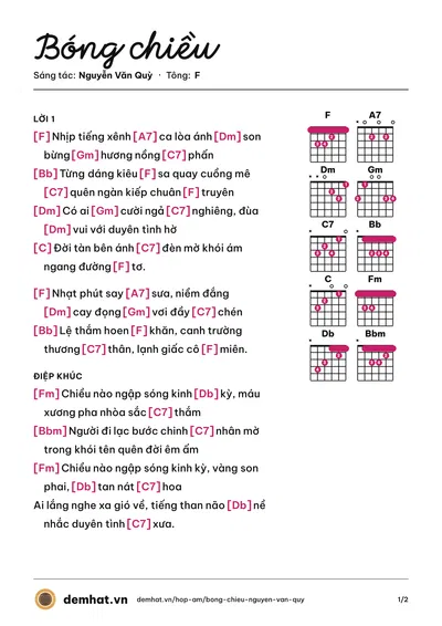 Hợp âm Bóng chiều (Nguyễn Văn Quỳ) – bản nhạc PDF trang 1, tông F