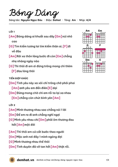 Hợp âm Bóng Dáng (Tina Trần) – bản nhạc PDF trang 1, tông Am