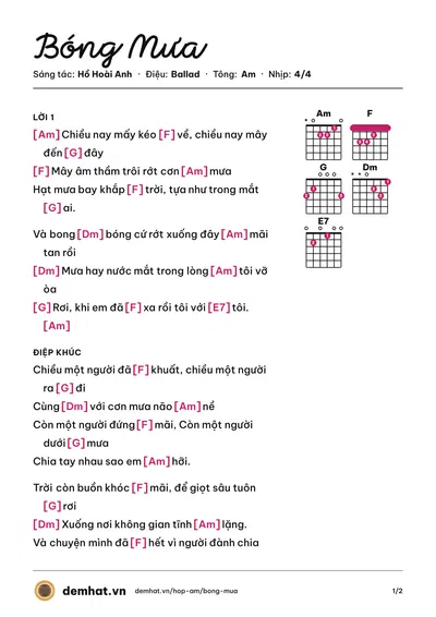 Hợp âm Bóng Mưa (Hà Anh Tuấn) – bản nhạc PDF trang 1, tông Am